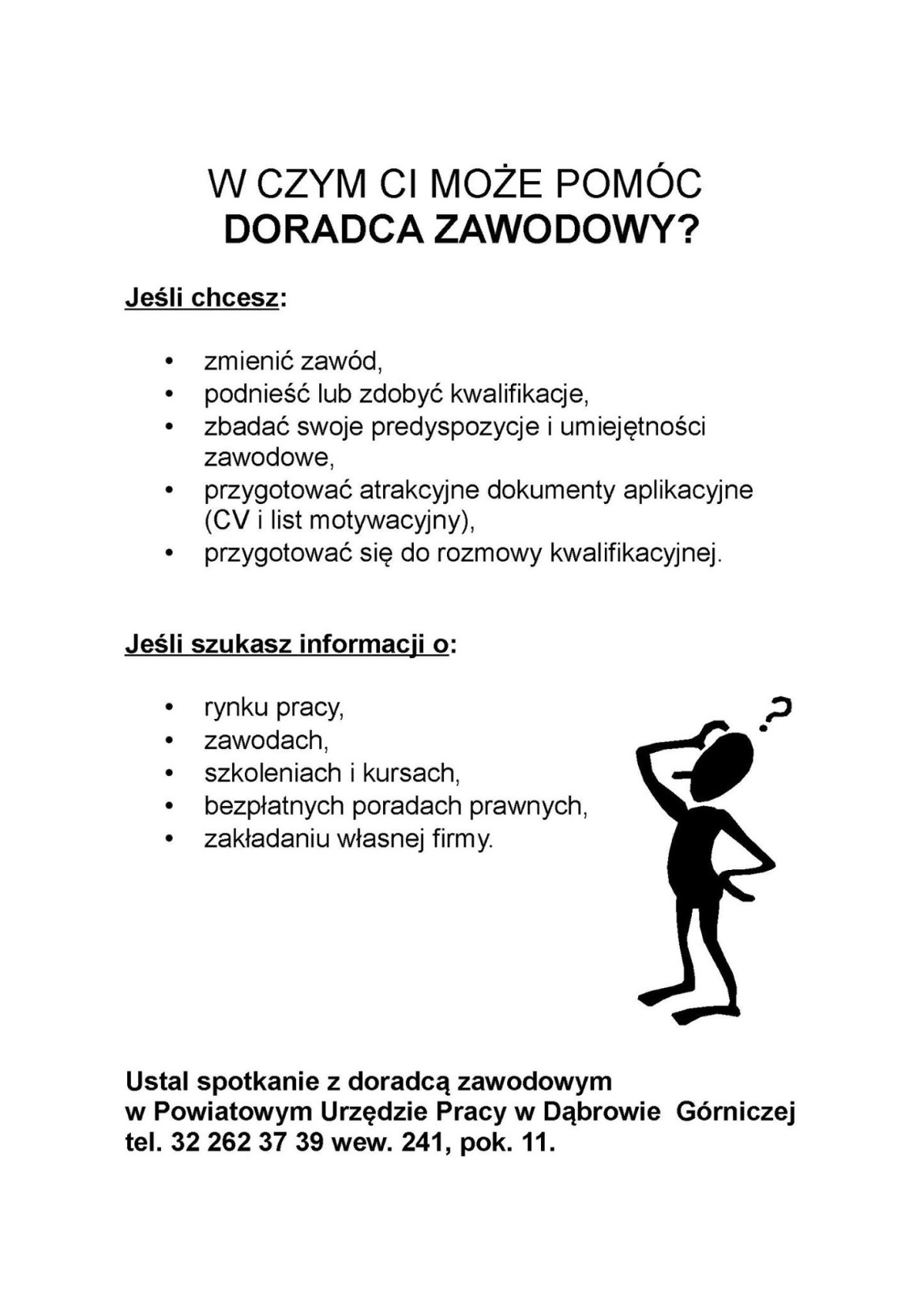 Ulotka zachęcająca do kontaktu z doradcą zawodowym.