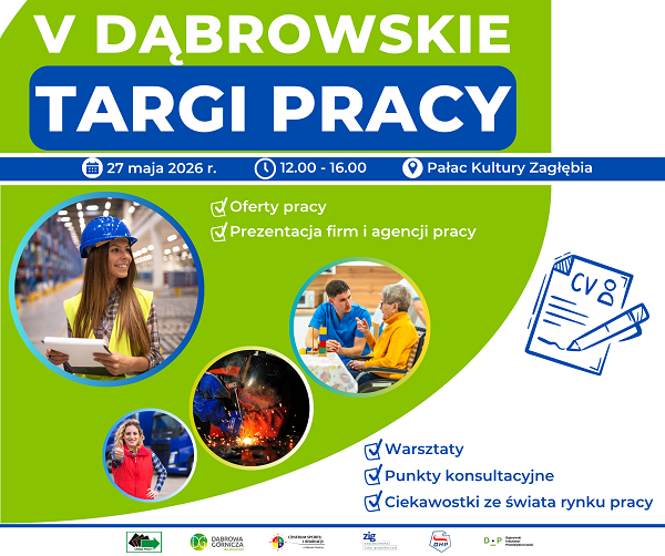Grafika przedstawia wydarzenie V Dąbrowskich Targów Pracy
