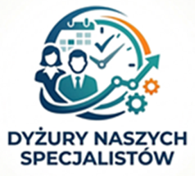 Grafika zawiera hasło dyżury naszych specjalistów, jest w formie rysunkowej